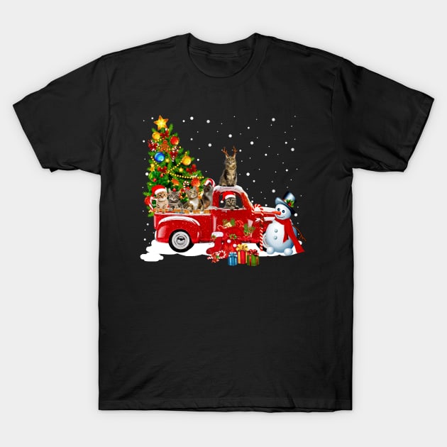 Cats Red Car Truck Christmas Tree Funny Santa T-Shirt T-Shirt by kimmygoderteart
